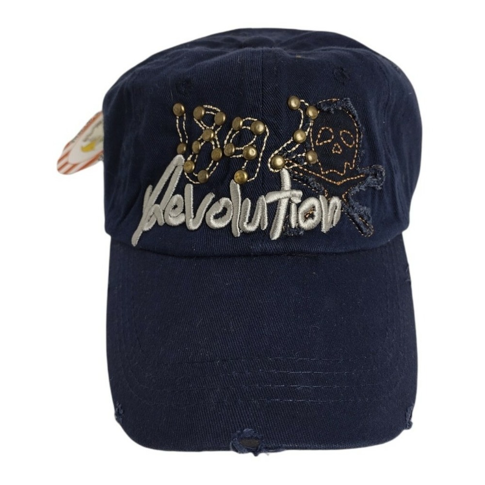 New With Tags 1892 Revolution Hat Ball Cap Grunge Distressed Style Dk Blue